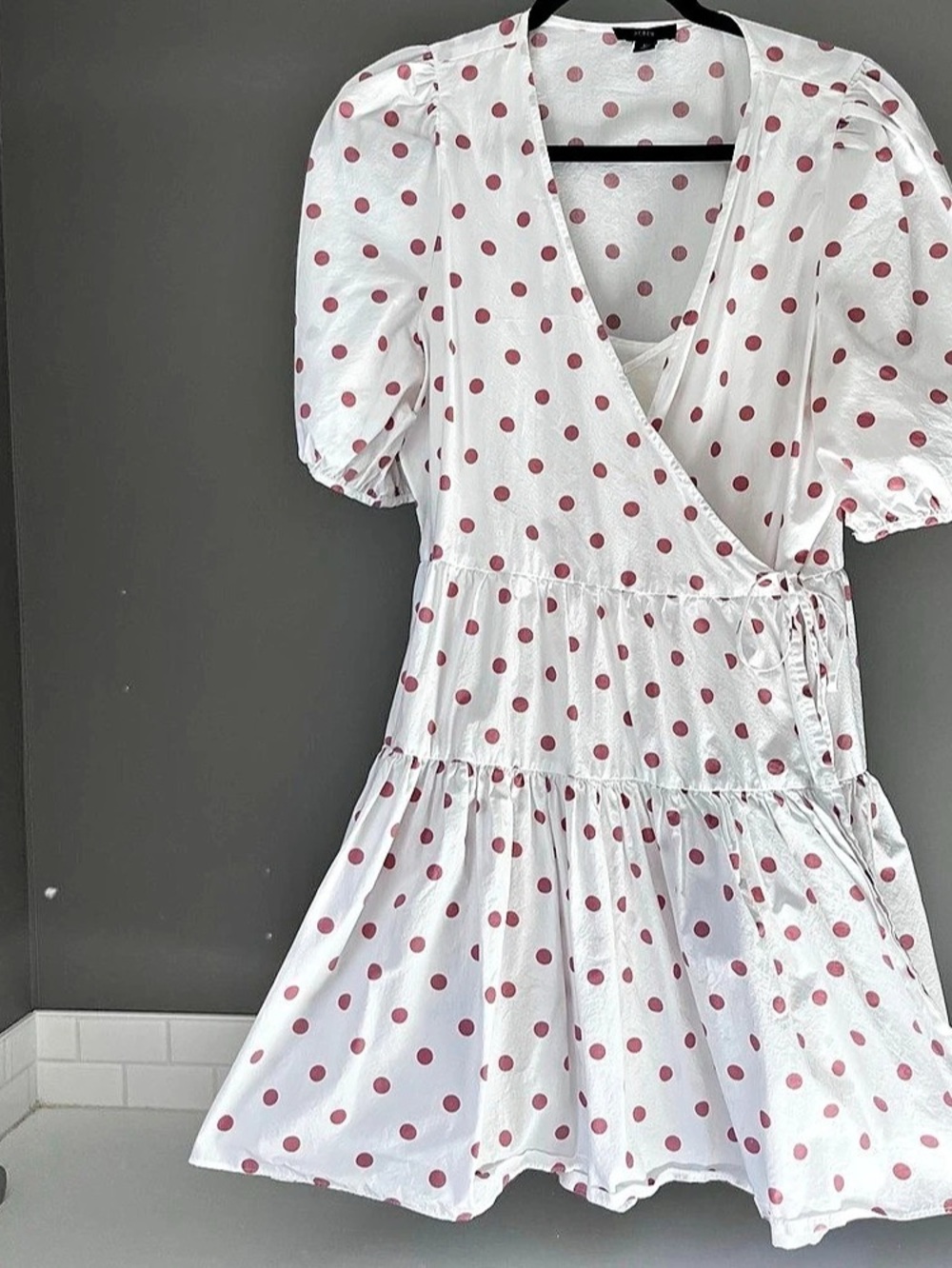 J.Crew Polka Dot Mini Dress in White & Pink Size Medium